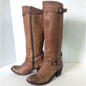 Frye Carmen Boots Womens Size 8.5 Tan Brown Tall Leather Zip Western Riding